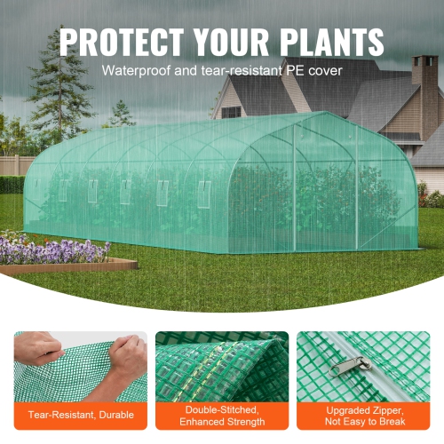 VEVOR 29.5x9,8x6.6&nbsp;pi, serre de tunnel de serre Hoop House, maison chaude d'usine avec cadre en acier galvanisé, couvercle en polyéthylène vert,