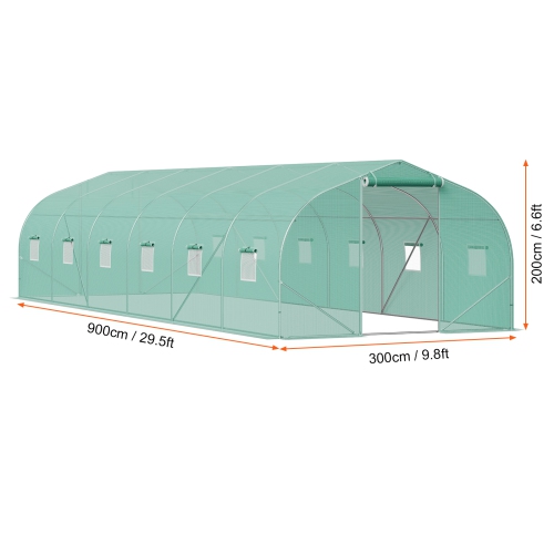 VEVOR 29.5x9,8x6.6&nbsp;pi, serre de tunnel de serre Hoop House, maison chaude d'usine avec cadre en acier galvanisé, couvercle en polyéthylène vert,