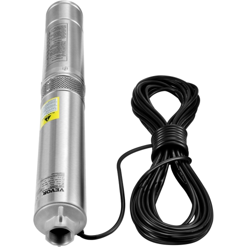VEVOR Deep Well Submersible Pump, 1.5HP 230V/60Hz, 37gpm 276ft Head, with 33ft Electric Cord, 4 Stainless Steel Water Pumps for Industrial,