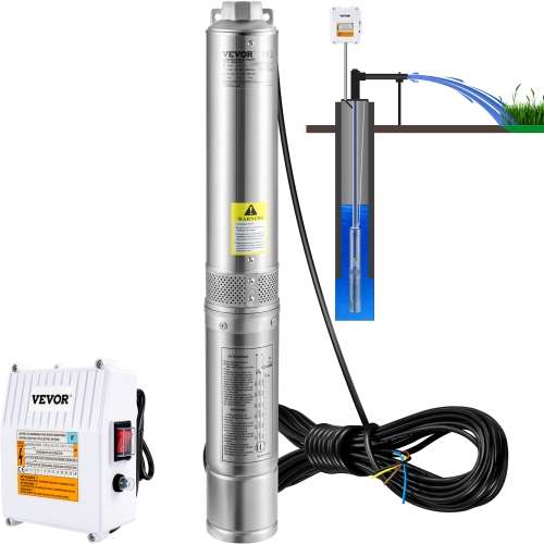VEVOR Deep Well Submersible Pump, 2HP 230V/60Hz, 37GPM 427 ft Head, with 33 ft Cord & External Control Box, 4 inch Stainless Steel Water Pumps for