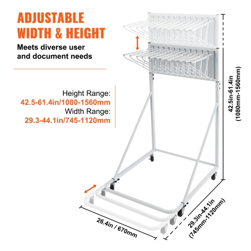 VEVOR 12 Pivot Brackets, Mobile Blueprint Storage Rack, Mobile Blueprint Holder Adjustable Height & Length, Poster Display Rack for Office and Home