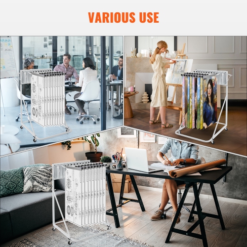 VEVOR 12 Pivot Brackets, Mobile Blueprint Storage Rack, Mobile Blueprint Holder Adjustable Height & Length, Poster Display Rack for Office and Home