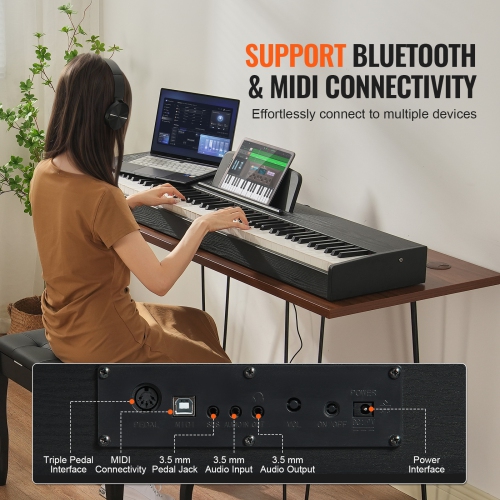VEVOR 88 Key Weighted Digital Piano, Electric Piano Dual Keyboard & Speakers with Sustain Pedal Headphone 200 Tones & Rhythms, Support
