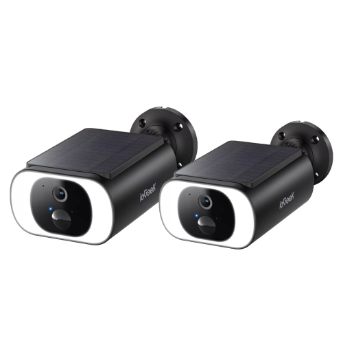 ieGeek Solar Security Cameras Wireless Outdoor, 2K WiFi Battery Powered Outside Surveillance Camera,3-Way Talk,Work w/Alexa,,2 Pack Black