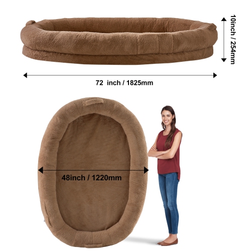 VEVOR 72" x48"x10" Human Dog Bed, Human Dog Bed for Adult, Human Size Dog Bed with Washable Faux Rabbit Fur Cover, Egg Orthopedic Foam, Storage