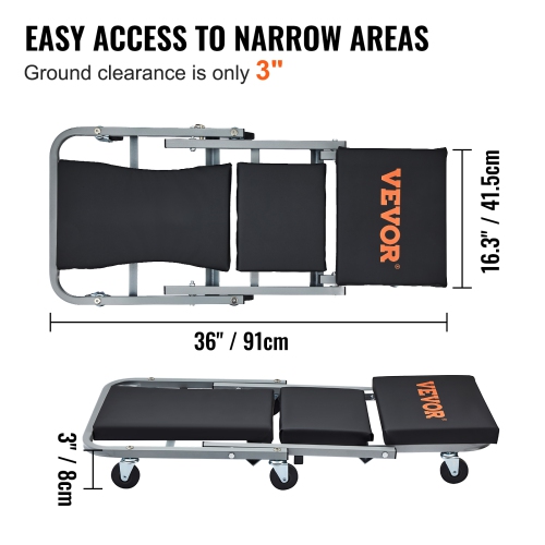 VEVOR Z-Creeper Seat, 2 in 1 Rolling Folding Car Creeper/Stool, 300 lbs Capacity Mechanic Creeper, Low Profile Creeper with 6 pcs Wheels for Garage,