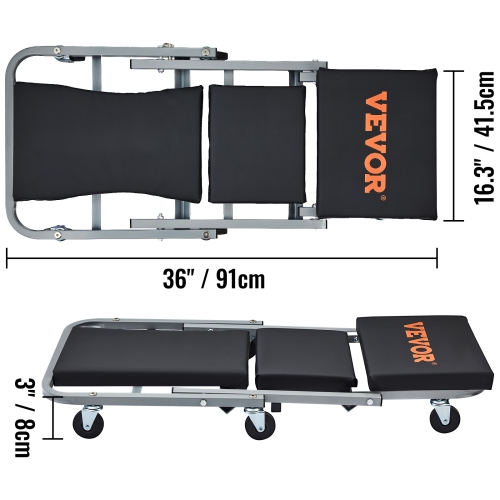 VEVOR Z-Creeper Seat, 2 in 1 Rolling Folding Car Creeper/Stool, 300 lbs Capacity Mechanic Creeper, Low Profile Creeper with 6 pcs Wheels for Garage,