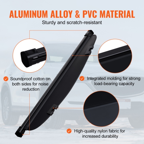 VEVOR Retractable Cargo Cover, Upgraded Waterproof Trunk Cover Security Shield Shade for Mazda CX-5 2017-2024, UV Resistant Rear Trunk Cover with