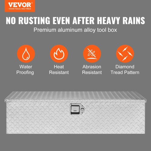VEVOR 39"x13"x10" Heavy Duty Aluminum Truck Bed Tool Box, Diamond Plate Tool Box with Side Handle and Lock Keys, Storage Tool Box Chest Box Organizer