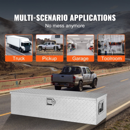 VEVOR 39"x13"x10" Heavy Duty Aluminum Truck Bed Tool Box, Diamond Plate Tool Box with Side Handle and Lock Keys, Storage Tool Box Chest Box Organizer