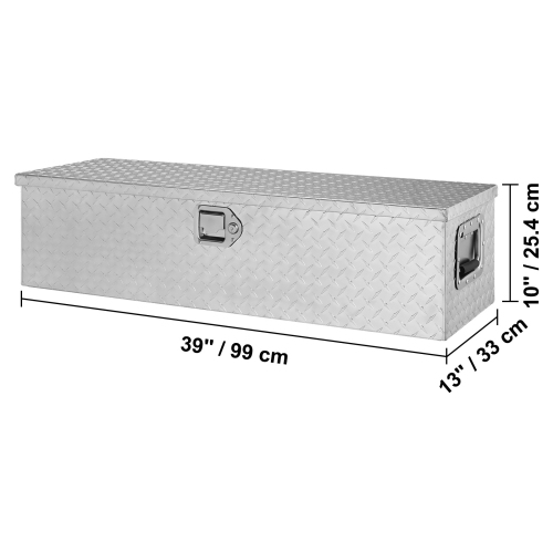 VEVOR 39"x13"x10" Heavy Duty Aluminum Truck Bed Tool Box, Diamond Plate Tool Box with Side Handle and Lock Keys, Storage Tool Box Chest Box Organizer