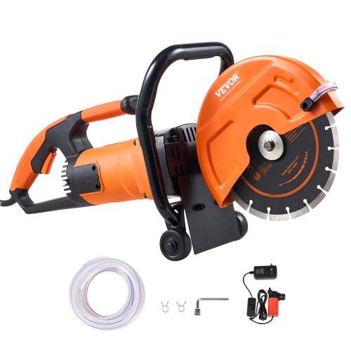 VEVOR 9 in Electric Concrete Saw, 1800 W 15 A Motor Circular Saw Cutter with 3.5 in Cutting Depth, Wet/Dry Disk Saw Cutter Includes Water Line, Pump