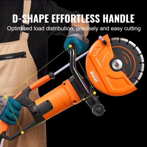 VEVOR 9 in Electric Concrete Saw, 1800 W 15 A Motor Circular Saw Cutter with 3.5 in Cutting Depth, Wet/Dry Disk Saw Cutter Includes Water Line, Pump