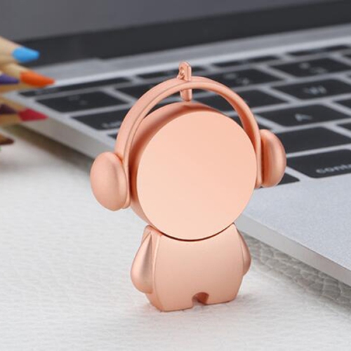 Robot-shaped USB flash drive - cute metal keychain design, 64GB capacity, portable and easy to store, plug and play, dual-use for mobile phones and