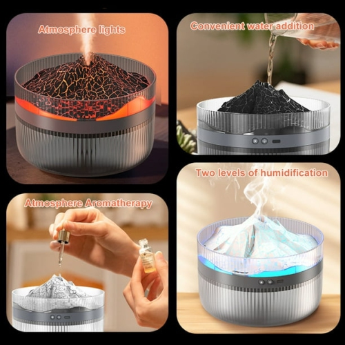 Volcano Aromatherapy Machine Multi-function Flame Humidifier Large Capacity and Large Mist Diffuser - Black