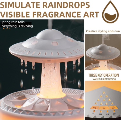 Bedroom Rain Effect Humidifier, UFO Rain Cloud Humidifier Dripping, Home Room Humidifier, Essential Oil Diffuser