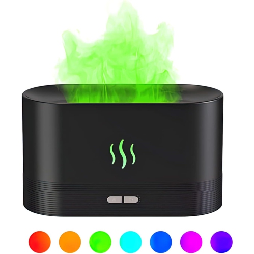 GREEN SCENIC  Aromatherapy Humidifier, Essential Oil Diffuser, Cool Mist Humidifier, 7 Color Flame, No Noise Free, With Auto Shutoff Protection (Black)