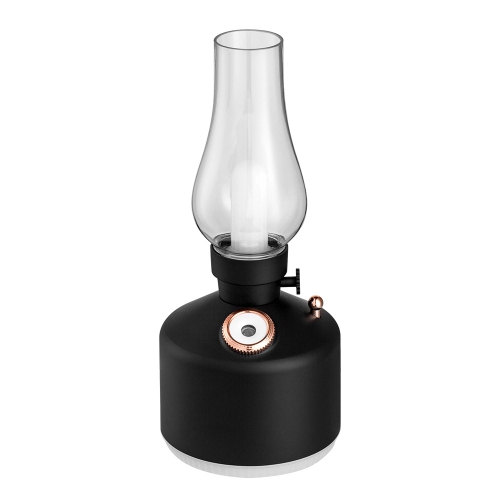GREEN SCENIC  Retro Style Kerosene Lamp Humidifier Bedroom Desktop Aromatherapy Machine USB Small Household Humidifier - In Black