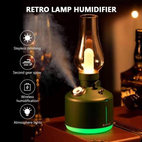 Retro style kerosene lamp humidifier bedroom desktop aromatherapy machine USB small household humidifier - green