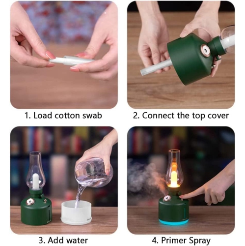 Retro style kerosene lamp humidifier bedroom desktop aromatherapy machine USB small household humidifier - green