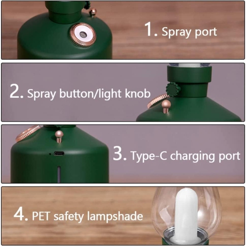 Retro style kerosene lamp humidifier bedroom desktop aromatherapy machine USB small household humidifier - green