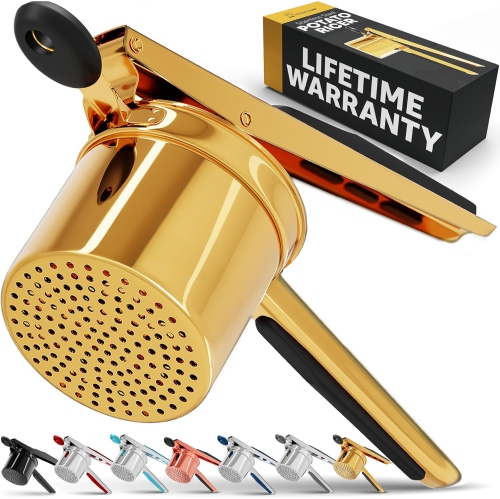 Image 1 of 4.. PriorityChef Large 15oz Potato Ricer, Heavy Duty Stainless Steel Potato Masher and Ricer Kitchen Tool, Press and Mash Kitchen Gadget for Perfect