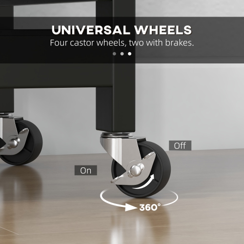 Îlot de cuisine à roulettes de HOMCOM, chariot de service de bar, chariot compact sur roulettes avec dessus en bois, tablettes et tiroirs, noir