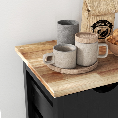 Îlot de cuisine à roulettes de HOMCOM, chariot de service de bar, chariot compact sur roulettes avec dessus en bois, tablettes et tiroirs, noir