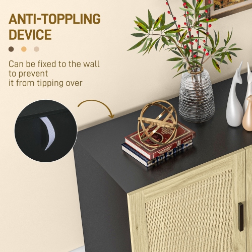 HOMCOM Boho Sideboard, Buffet Cabinet with Storage, 53" Coffee Bar Cabinet with Rattan Doors and Adjustable Shelves, Black and Natural