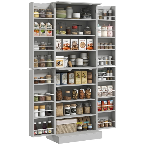 HOMCOM  65" Kitchen Pantry Cabinet, Modern Kitchen Pantry With Doors And Shelves, Freestanding Buffet Storage Cabinet With Spice Racks for Dining Room