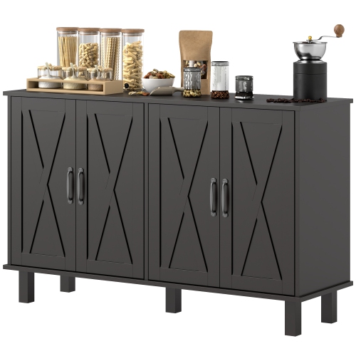 HOMCOM Coffee Bar Cabinet, 47" Buffet Sideboard with 4 Barn Doors and 2 Adjustable Shelves, Farmhouse Kitchen Buffet Cabinet, TV Cabinet for TVs up