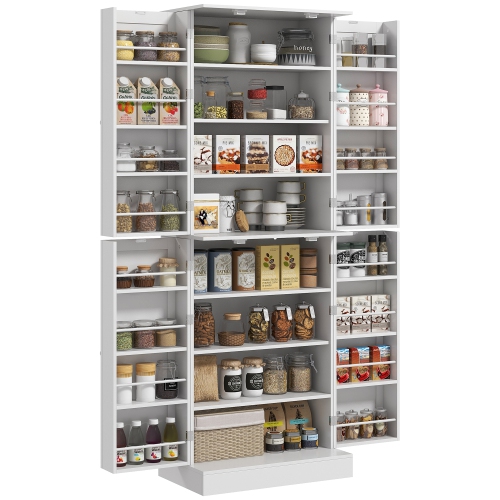 HOMCOM 65" Kitchen Pantry Cabinet, Modern Kitchen Pantry with Doors and Shelves, Freestanding Buffet Storage Cabinet with Spice Racks for Dining