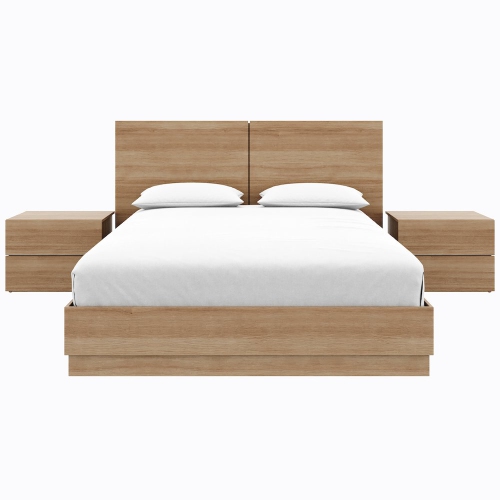 Image 1 of 1.. Douglas 4 Piece Bedroom Set With Headboard, Slatted Bedframe, 2 Nightstands