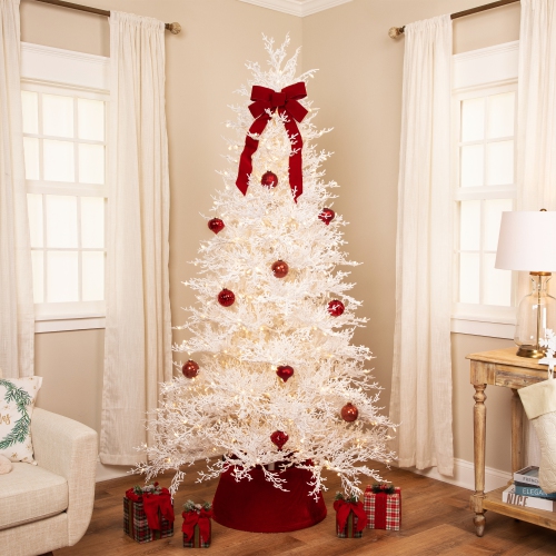 NORTHLIGHT  Pre-Lit Flocked Twig Artificial Christmas Tree - 7.5' - Warm Led In White