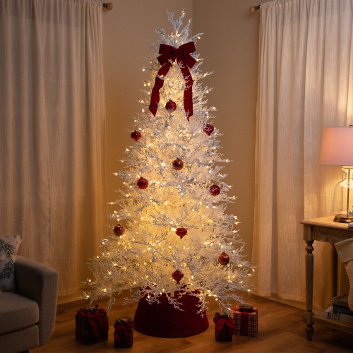 Pre-Lit Flocked Twig Artificial Christmas Tree - 7.5' - Warm White LED