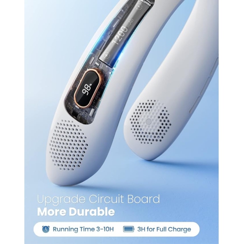 Ventilateur portatif pour le cou avec écran LED, 3 vitesses, batterie rechargeable 4000 mAh, faible bruit, refroidissement mains libres pour le