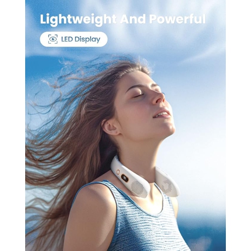 Ventilateur portatif pour le cou avec écran LED, 3 vitesses, batterie rechargeable 4000 mAh, faible bruit, refroidissement mains libres pour le