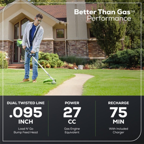 Greenworks 80V 16” Top Mount Attachment Capable Brushless String Trimmer, 2.5Ah Battery and Charger Included