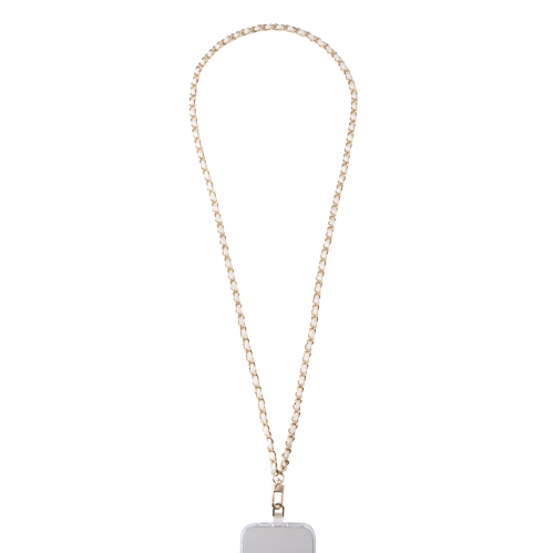Artikl Vegan Leather & Metal Chain Phone Strap - White & Gold