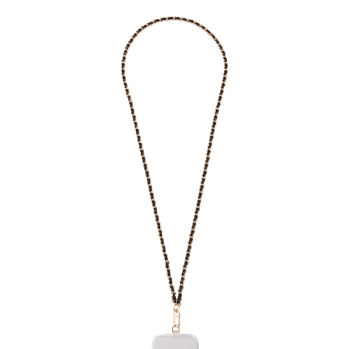 Artikl Vegan Leather & Metal Chain Phone Strap - Black & Gold