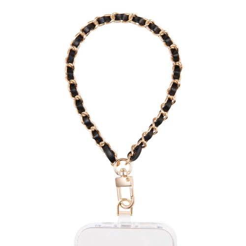 Artikl Vegan Leather & Metal Chain Wristlet Phone Strap - Black & Gold