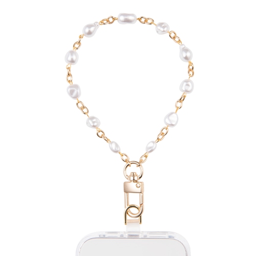 Artikl Pearl & Chain Link Wristlet Phone Strap - White & Gold