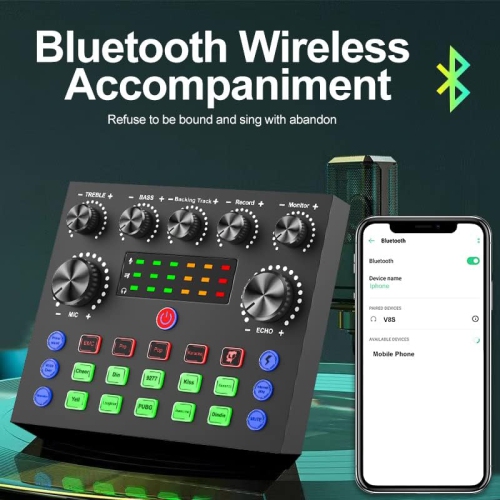 Podcast Recording Equipment with Voice changer,Podcast Mixer,Sound Card,DJ Audio Mixer Interface for PC Game Live Streaming or Podcast/Live Sound