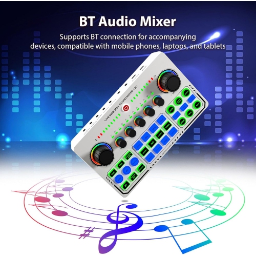 Sound Card for Live Streaming,Audio Mixer,Live Sound Card Equipment for Live Singing Dedicated to Mobile Phones and Computers Universal OTG Digital
