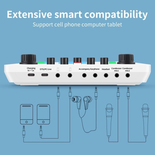 Sound Card for Live Streaming,Audio Mixer,Live Sound Card Equipment for Live Singing Dedicated to Mobile Phones and Computers Universal OTG Digital