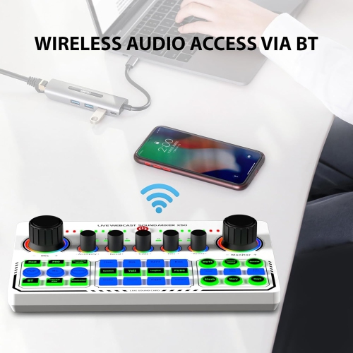 Sound Card for Live Streaming,Audio Mixer,Live Sound Card Equipment for Live Singing Dedicated to Mobile Phones and Computers Universal OTG Digital