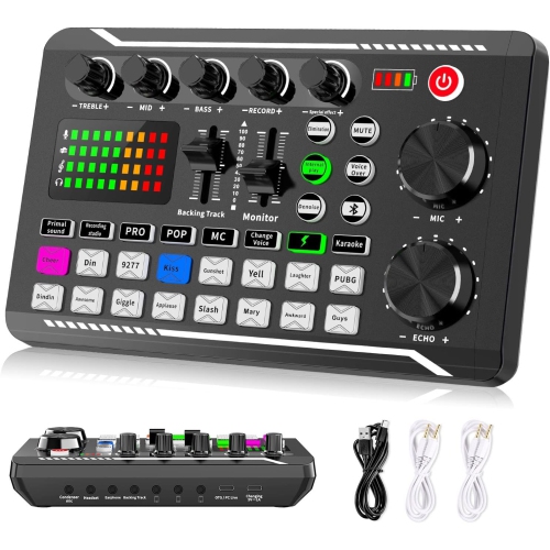 Live Sound Card Audio Mixer, Podcast Audio Interface with DJ Mixer Effects, Voice Changer with Sound Effects for Karaoke Tiktok YouTube Live