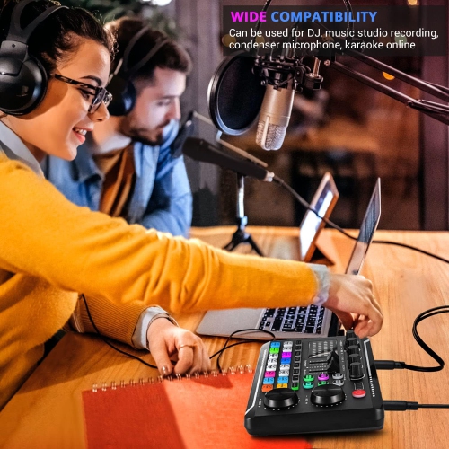 Live Sound Card Audio Mixer, Podcast Audio Interface with DJ Mixer Effects, Voice Changer with Sound Effects for Karaoke Tiktok YouTube Live