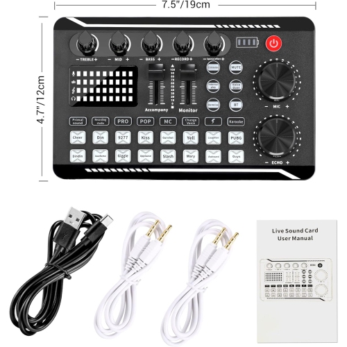 Live Sound Card Audio Mixer, Podcast Audio Interface with DJ Mixer Effects, Voice Changer with Sound Effects for Karaoke Tiktok YouTube Live
