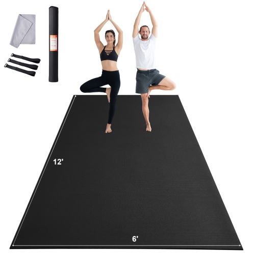 VEVOR 12x6ft Exercise Mat, Non Slip High Density Premium Yoga Mat, Exercise Yoga Mat for Men Women, Fitness & Exercise Mat with Bag & Carry Strap,
